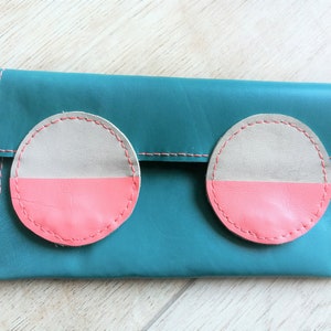 Custodia portafoglio in pelle, custodia in pelle, custodia del telefono in pelle, borsa della moneta in pelle, sacchetto di pelle, pelle turchese, rosa turchese, custodia per iphone in pelle