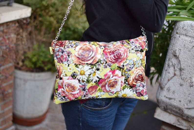 Leather bag,leather clutch, leather purse,flowers clutch,printed clutch,printed leather,patent leather clutch,yellow leather clutch image 1