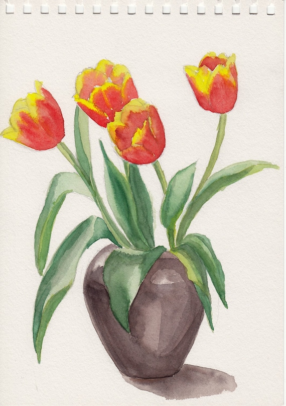 Items similar to Original watercolor Tulips in a vase 11x8 inch on Etsy