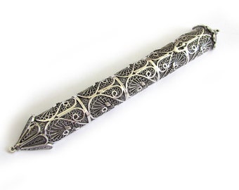 Exclusive Mezuzah Case, Sterling Silver Filigree 6 inches Mezuzah, Jewish Gift, Can Be Ordered With Kosher Scroll, Judaica - ID520