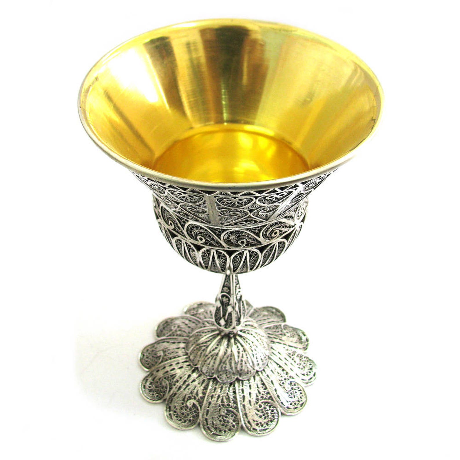 Unique 925 Sterling Silver Chalice Cup Kiddush Wine Goblet Etsy