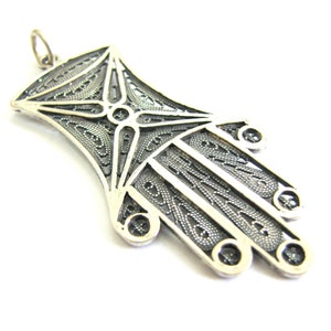 Sterling Silver Hamsa Pendant Necklace, Hand of Fatima, Evil Eye Pendant, Unisex Jewelry, Silversmith Handmade Hamsa Necklace - ID181