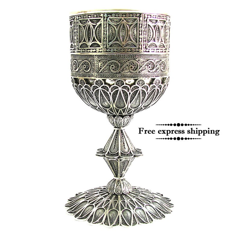 Sterling Silver Chalice Cup Handmade Yemenite Filigree Wine Etsy