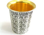 Filigree Sterling Silver Kiddush Cup, Silversmith Wine Cup, The Inner Cup Is Coated With 24K Gold - ID752