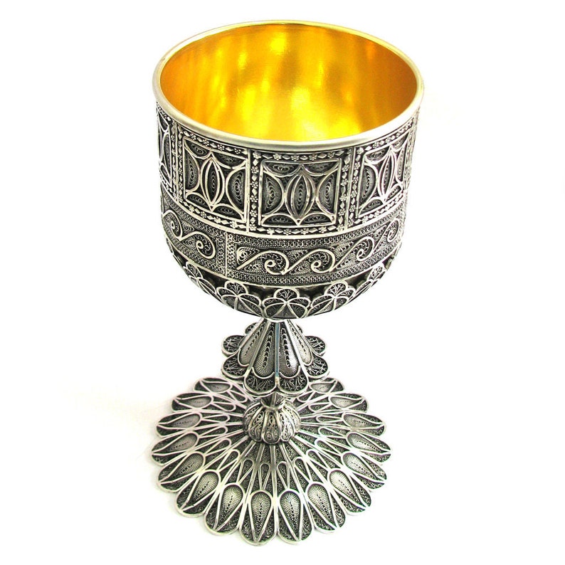 Sterling Silver Chalice Cup Handmade Yemenite Filigree Wine | Etsy