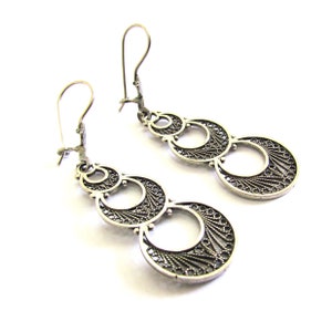 Sterling Silver Filigree Earrings, Long Dangle Lightweight Earrings, Women&#39;s Jewelry, Artisan Boho Chick, Silversmith Handmade - ID1033