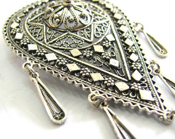 Filigree Brooch, Pin 925 Sterling Silver, Yemenite Design, Women Jewelry - ID119