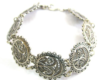 Filigree Sterling Silver Bracelet, Silversmith jewelry, Boho Silver Bracelet - ID299