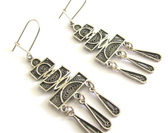 Sterling Silver Filigree Earrings, Geometric Jewelry, Unique Design Dandle Lightweight Earrings - ID1123