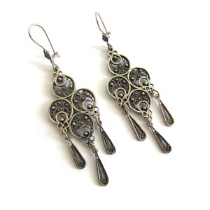 Sterling Silver Filigree Earrings, Handcrafted Unique Design, Lightweight Dangle, Boho Chic Style Silversmith Women Jewelry ID92 image 2