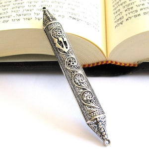 Door Mezuzah, 925 Sterling Silver, Filigree, Mezuzah Case, 3.7&quot; X 0.4&quot;, Judaica, Unique Mezuzah Cover, Silver Mezuzah - ID501