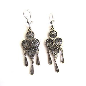 Sterling Silver Filigree Earrings, Handcrafted Unique Design, Lightweight Dangle, Boho Chic Style Silversmith Women Jewelry ID92 image 5