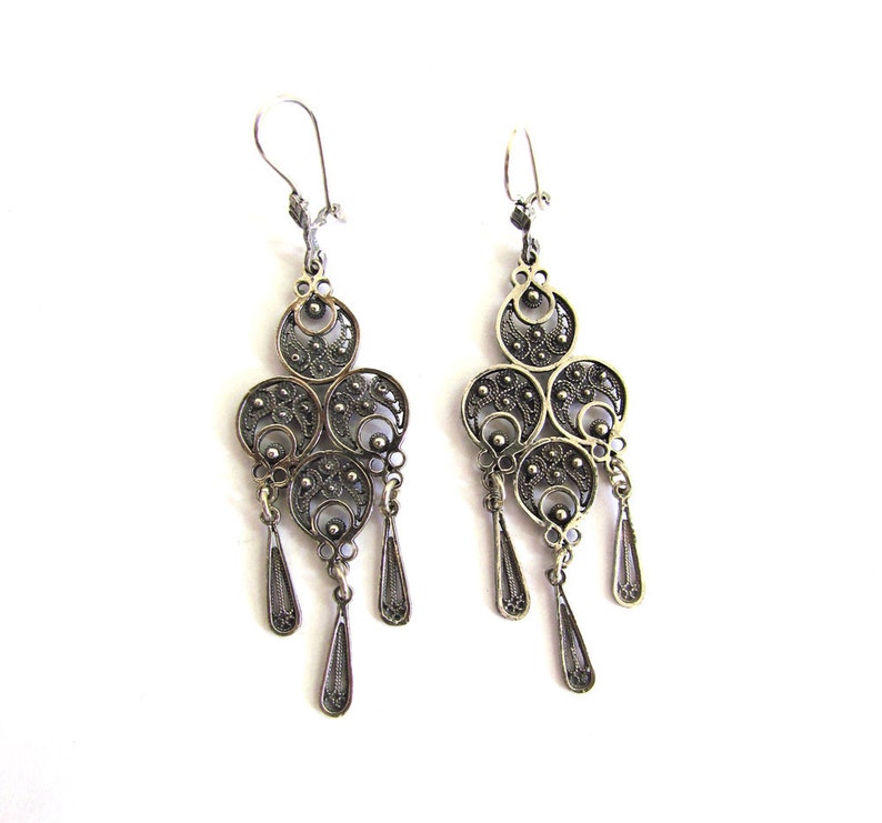 Sterling Silver Filigree Earrings, Handcrafted Unique Design, Lightweight Dangle, Boho Chic Style Silversmith Women Jewelry ID92 image 5