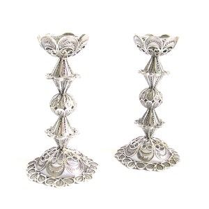 Shabbat Candlesticks, Artisan Yemenite Sterling Silver Filigree, Pair Of Candle Holders, Judaica, Exclusive  Candlesticks - ID722