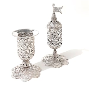 Sterling Silver Havdalah Set, Silversmith Filigree Art, Havdalah Candle Holder And Besamim, Judaica, Shabbat Customs, Jewish Gigt ID609-652