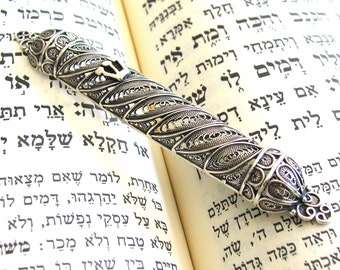 Sterling Silver Filigree Mezuzah Case, Door Mezuzah, Jewish Wedding Or Housewarming Gift, Can Be Ordered With Kosher Scroll, Parchment ID503