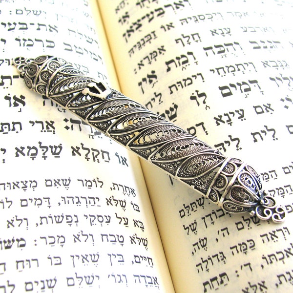 Filigree Mezuzah Case, 925 Sterling Silver, Door Mezuzah, Jewish Wedding Gift, Can Be Ordered With Kosher Scroll, Parchment - ID503