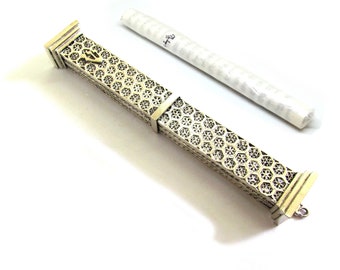 Exclusive Mezuzah Case With Kosher Scroll, 925 Sterling Silver Filigree Silversmith Art, Judaica - ID540