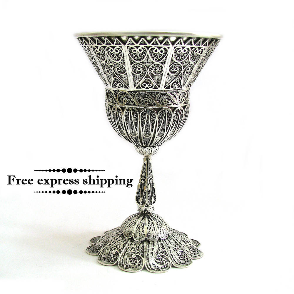 Chalice Wine Goblet 925 Sterling Silver Yemenite Filigree Etsy