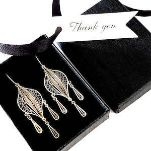 Drop Sterling Silver Earrings, Chandelier Dangle Earrings, Filigree Silversmith Handmade Jewelry, Lightweight - ID18