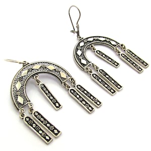 Sterling Silver Chandelier Arch Earrings, Artisan Unique Filigree Earrings, Dangle Lightweight Earrings - ID1113