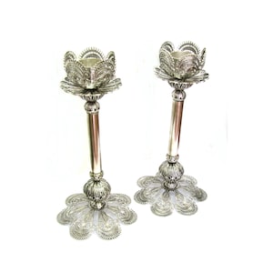 Sterling Silver Candle Holders, Height 8 inches, Yemenite Filigree, Unique Sabbath Candlesticks, Jewish Wedding Gift, Judaica - ID1737