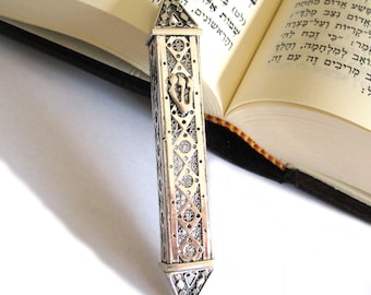 Mezuzah Case, 925 Sterling Silver Filigree 4 inches Mezuzah Cover, Can Be Ordered With Kosher Scroll, Jewish Gift - ID508