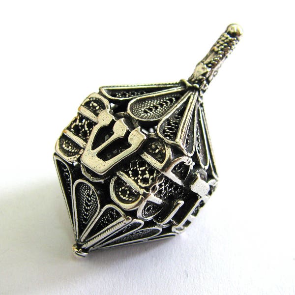 Dreidel, Hanukkah Game, 925 Sterling Silver, Handmade Gift, Filigree, Handmade, Judaica, Jewish, Hanukkah Dreidel, Silver Dreidel, ID932