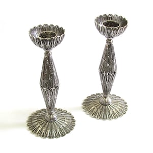 Exclusive Candlesticks, Made Of Sterling Silver 925, Yemenite Filigree, Shabbat Silver Candlesticks, Judaica, Height 6.5 Inches - ID717