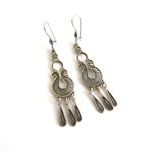 Sterling Silver Filigree Earrings, Long Dangle Ethnic Earrings, Lightweight Chandelier Earrings, Women's Jewelry, Artisan Boho Chick ID1026 image 4