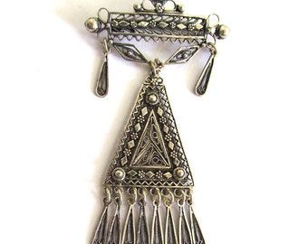 Sterling Silver 925 Brooch Pin, Yemenite Filigree Chandelier Brooch, Women Jewelry - ID131