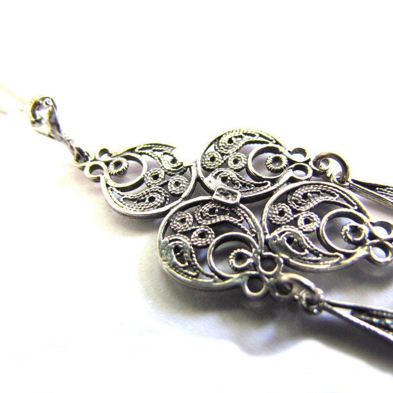 Sterling Silver Filigree Earrings, Handcrafted Unique Design, Lightweight Dangle, Boho Chic Style Silversmith Women Jewelry ID92 image 6