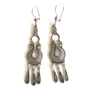 Sterling Silver Filigree Earrings, Long Dangle Ethnic Earrings, Lightweight Chandelier Earrings, Women's Jewelry, Artisan Boho Chick ID1026 image 5