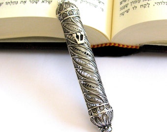 Sterling Silver Mezuzah Case, Filigree Door Mezuzah, Jewish Wedding Gift, Mezuzah Cover, Judaica, Can Be Ordered With Kosher Scroll - ID503