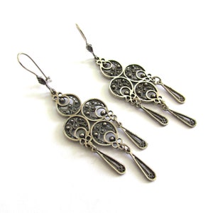 Sterling Silver Filigree Earrings, Handcrafted Unique Design, Lightweight Dangle, Boho Chic Style Silversmith Women Jewelry ID92 image 4