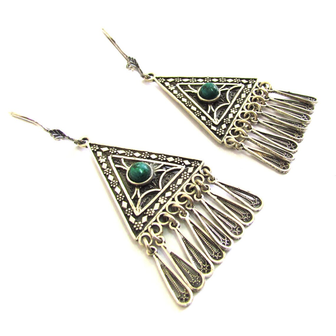 Triangular Earrings Sterling Silver Chandelier Filigree Etsy