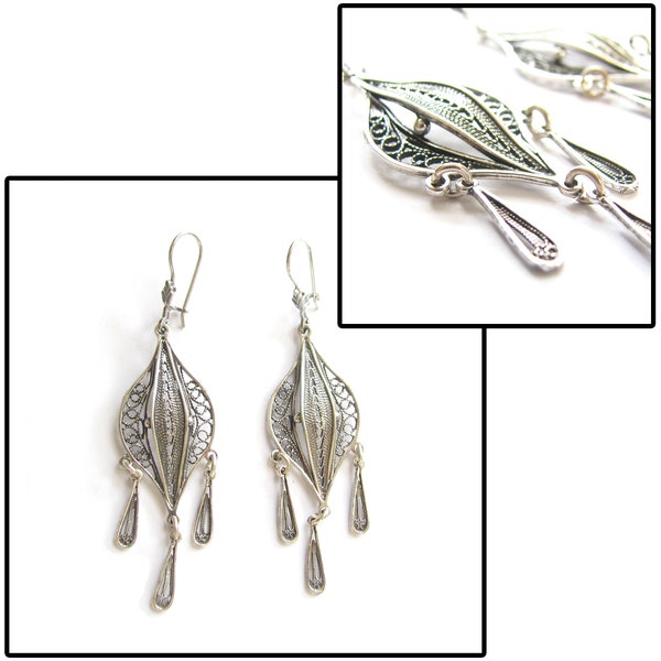 Boucles d'oreilles pendantes en argent sterling, boucles d'oreilles pendantes lustre, bijoux fait main orfèvre en filigrane, poids léger - ID18