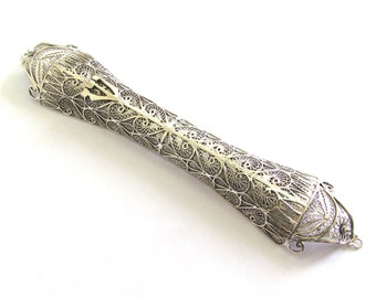 Silversmith Sterling silver Mezuzah Case, Filigree Door Mezuzah, Jewish Wedding and Housewarming Gift, Judaica - ID727