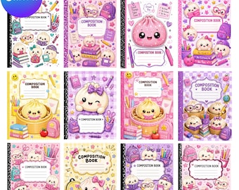 Glitter Dumplings Composition Notebook Covers, Kids Notebook Cover, Back to School Printable, Editable Canva Template,Digital Download