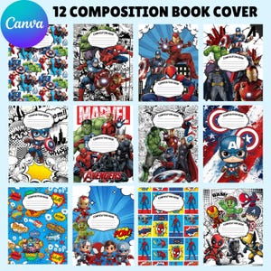 Superheroes Composition Notebook Covers, Printable Back to School Canva Template, Custom Composition Book Cover, Instant Download