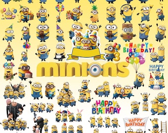 Paquete de 70 imágenes PNG de Minions, imágenes prediseñadas de personajes de dibujos animados, archivos PNG transparentes de alta resolución, diseño para sublimación Cricut, descarga instantánea.
