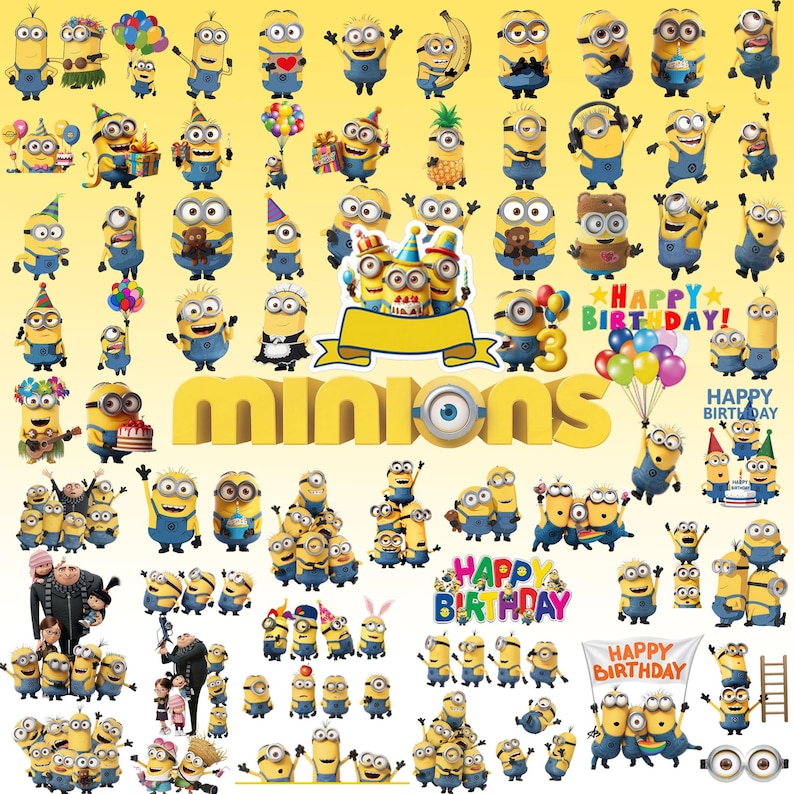 70 PNG Minions PNG-Bundle, Zeichentrickfigur Clipart, hochauflösende transparente PNG-Dateien, Cricut Sublimation Design, sofortiger Download Bild 1