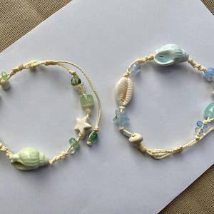 Ceramic Seashell Bracelet with Adjustable Waxed Cord, Beach Jewelry