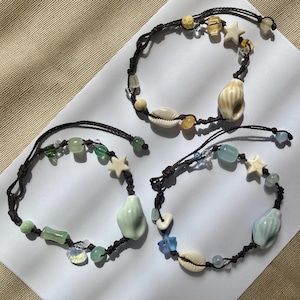Ceramic Seashell Bracelet with Adjustable Waxed Cord, Beach Jewelry