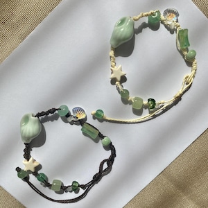 Ceramic Seashell Bracelet with Adjustable Waxed Cord, Beach Jewelry