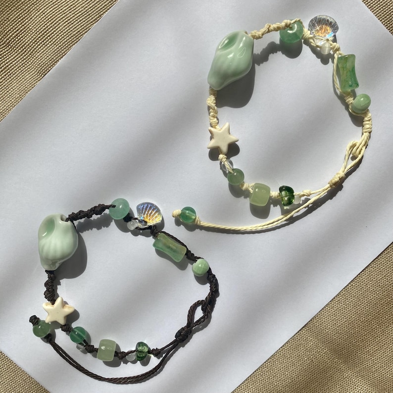 Ceramic Seashell Bracelet With Adjustable Waxed Cord, Beach Jewelry - Etsy