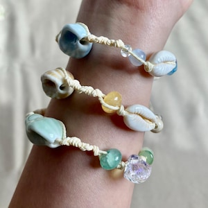 Ceramic Seashell Bracelet with Adjustable Waxed Cord, Beach Jewelry