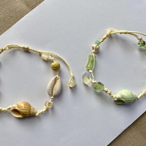 Ceramic Seashell Bracelet with Adjustable Waxed Cord, Beach Jewelry
