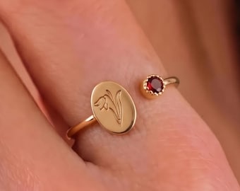 Personalized Sterling Silver Birthflower Ring, Custom Birthstone