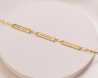 Gouden medische ID-armband, medische ID-armband vrouwen, gepersonaliseerde medische alarmarmband, medische sieraden, gouden papercliparmband voor moeder